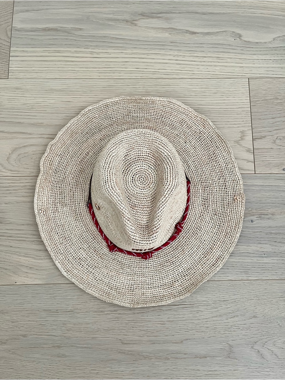 Miu Miu Natural Straw Hat with Red Rope Trim - Picture 7 of 9